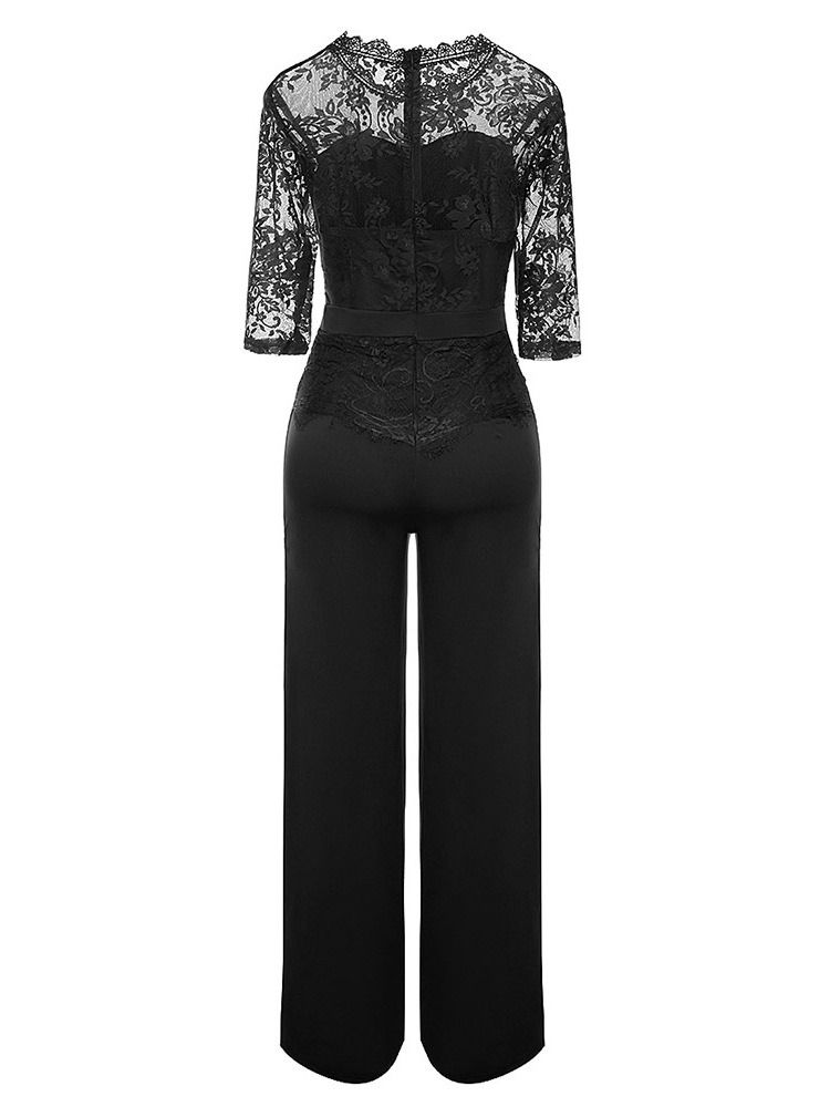 Office Lady Plain Lace Hög Midja Rak Jumpsuit