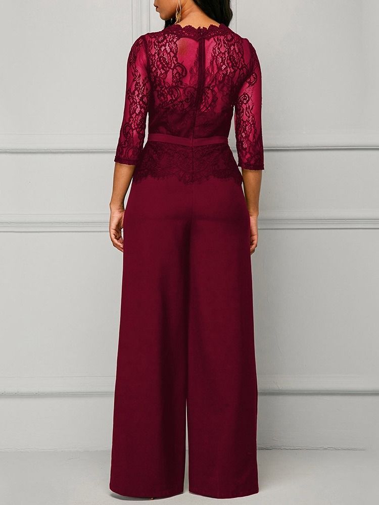 Office Lady Plain Lace Hög Midja Rak Jumpsuit