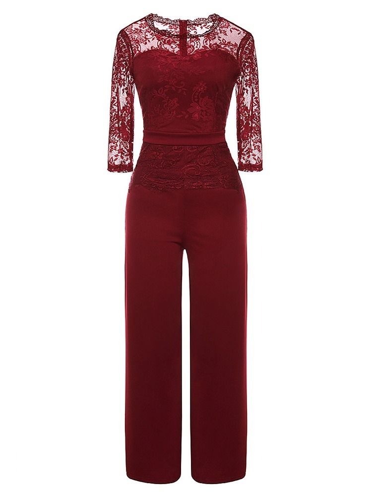 Office Lady Plain Lace Hög Midja Rak Jumpsuit