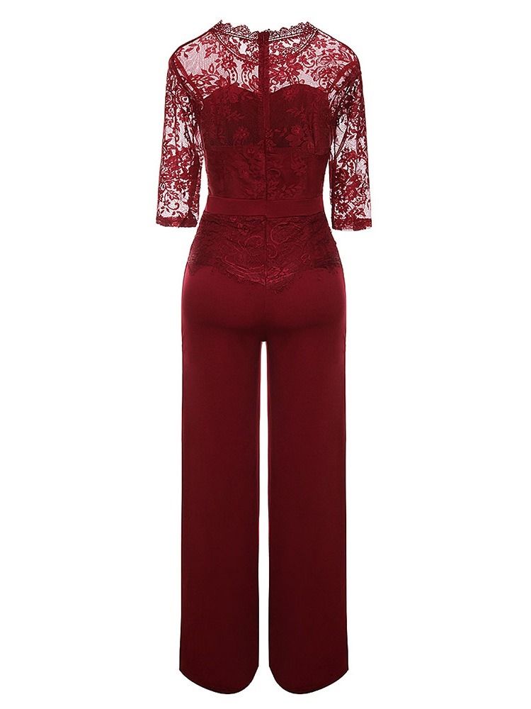 Office Lady Plain Lace Hög Midja Rak Jumpsuit