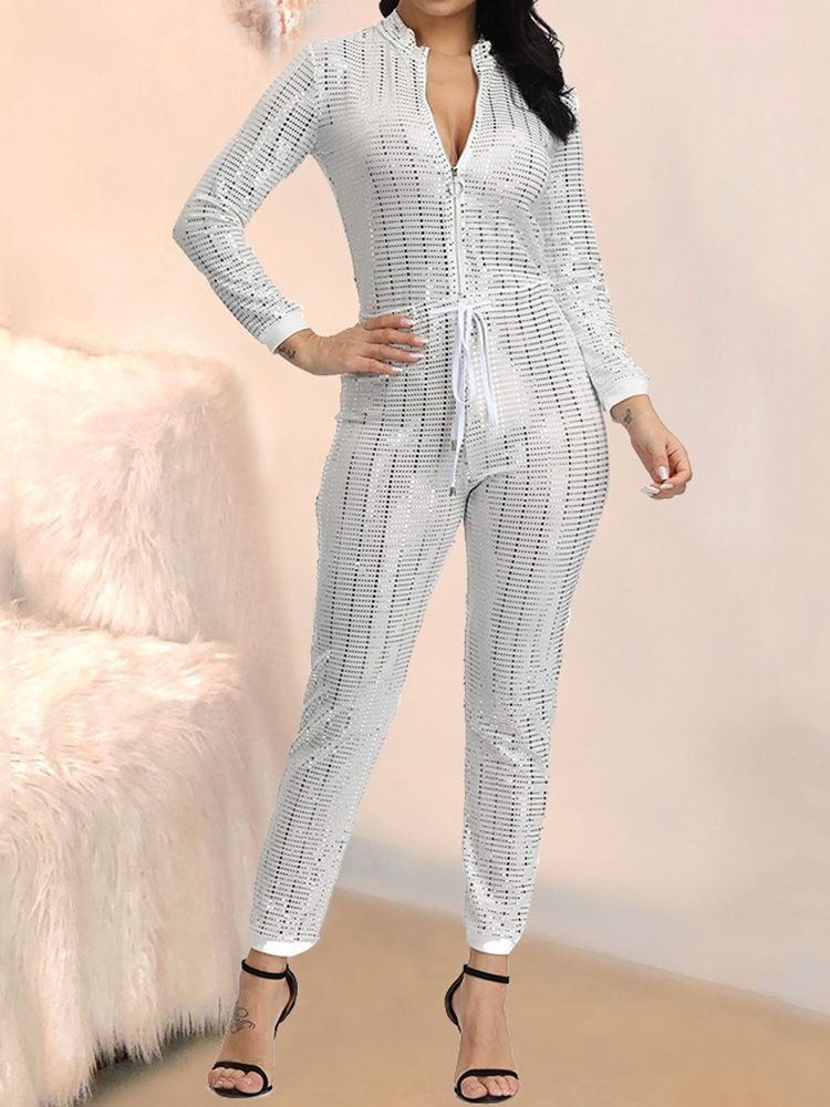 Paljetter Ankellängd Casual Skinny Jumpsuit