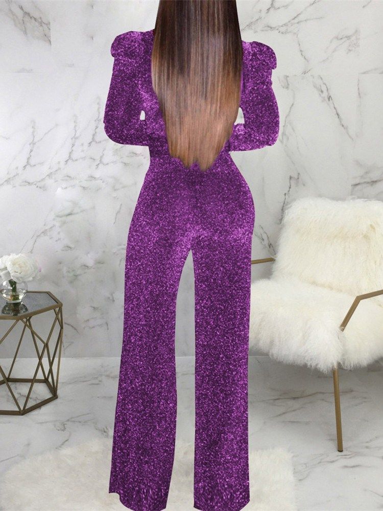 Plisserad Full Längd Vanlig Slim Jumpsuit