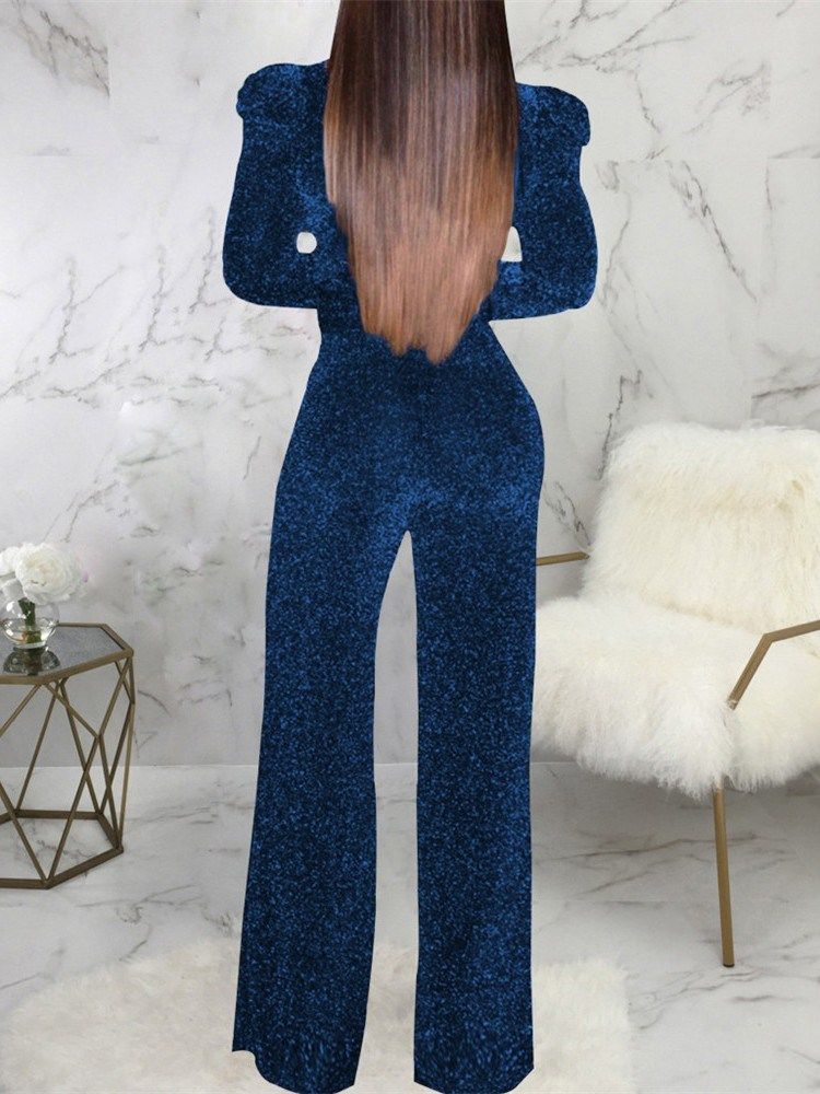 Plisserad Full Längd Vanlig Slim Jumpsuit