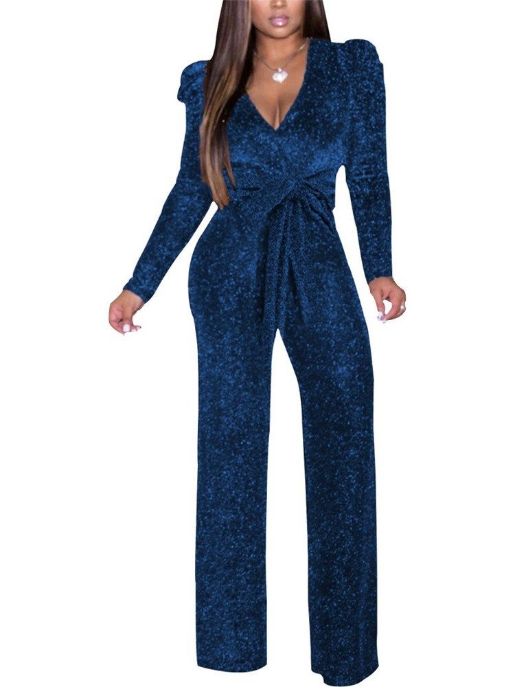 Plisserad Full Längd Vanlig Slim Jumpsuit