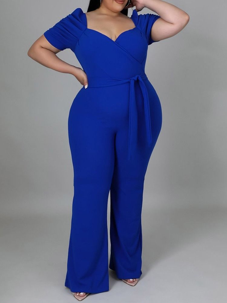 Plus Size Vanlig Fullängdssnörning Slimmad Jumpsuit Med Hög Midja