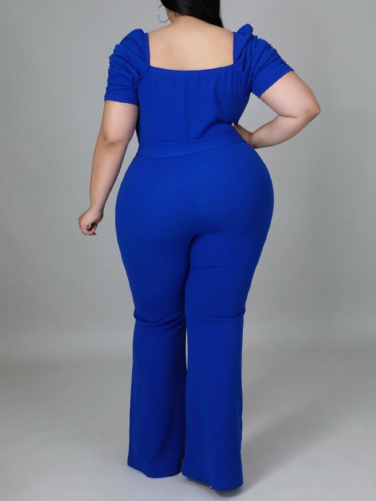 Plus Size Vanlig Fullängdssnörning Slimmad Jumpsuit Med Hög Midja