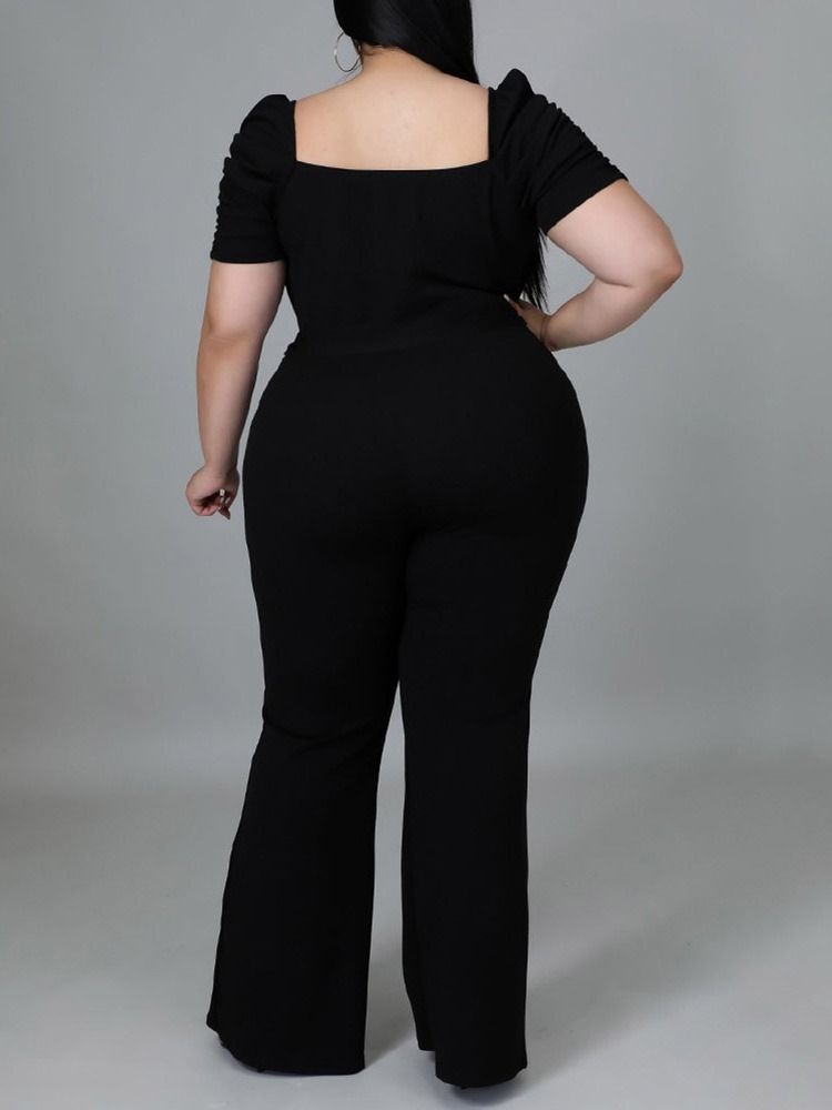 Plus Size Vanlig Fullängdssnörning Slimmad Jumpsuit Med Hög Midja