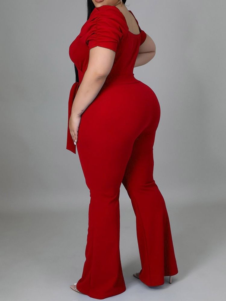 Plus Size Vanlig Fullängdssnörning Slimmad Jumpsuit Med Hög Midja