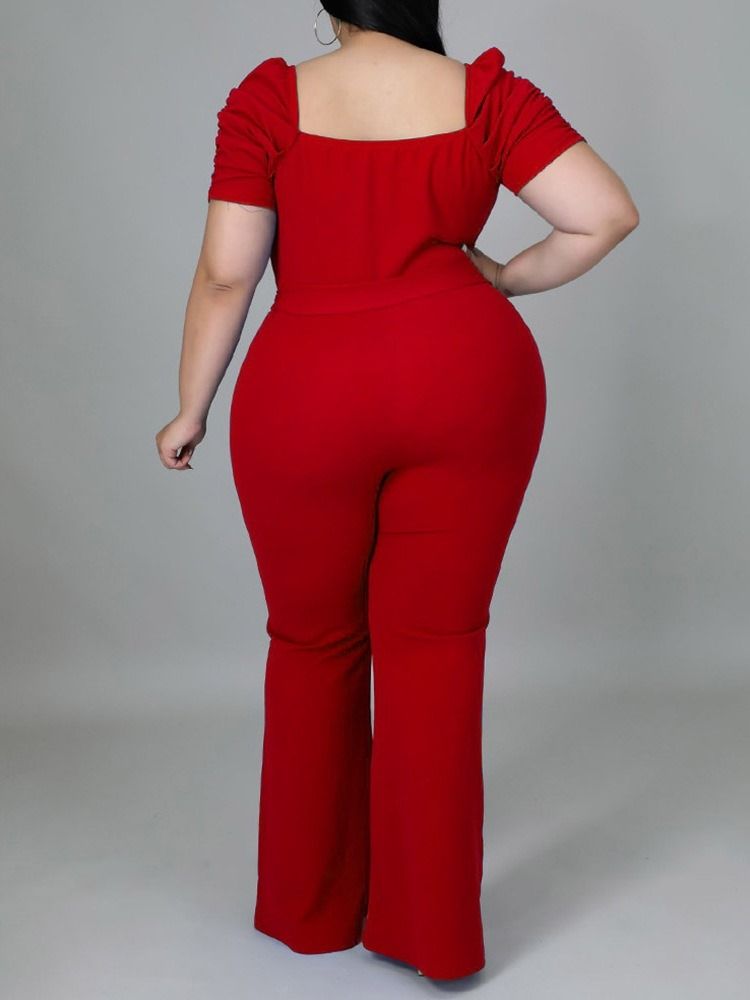 Plus Size Vanlig Fullängdssnörning Slimmad Jumpsuit Med Hög Midja