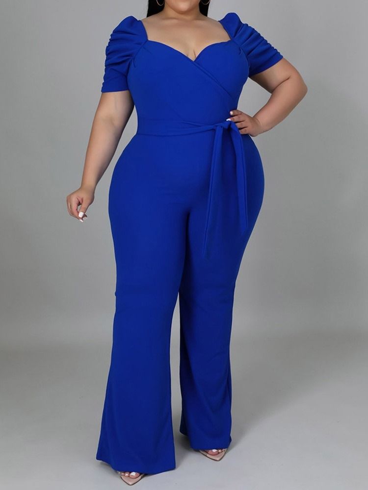 Plus Size Vanlig Fullängdssnörning Slimmad Jumpsuit Med Hög Midja