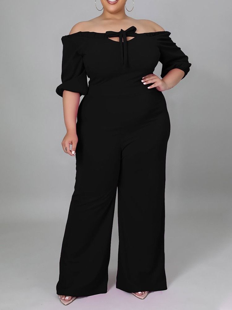 Plus Size Vanlig Snörning Jumpsuit Med Hög Midja I Full Längd