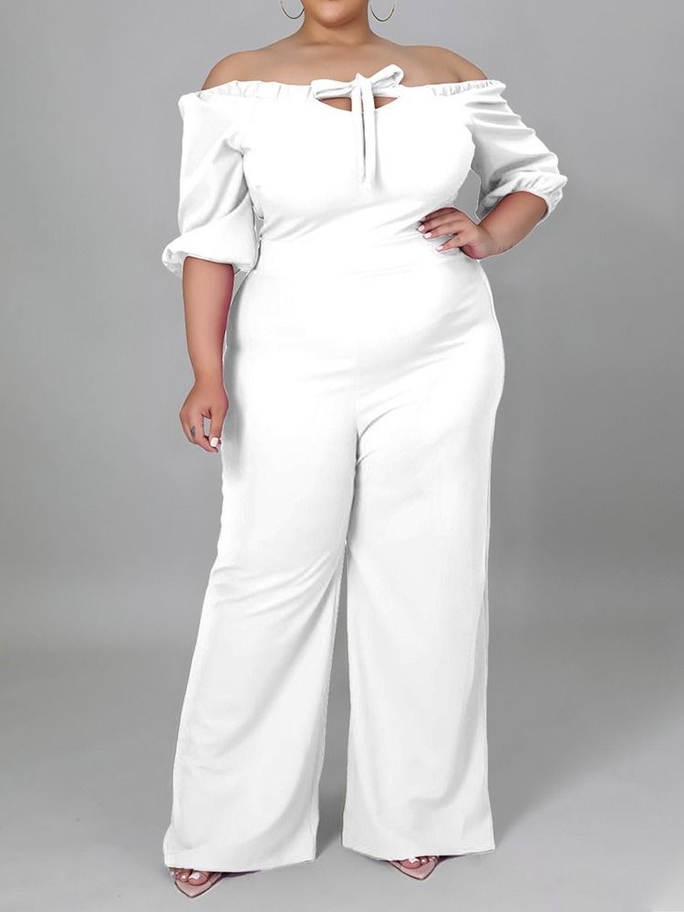 Plus Size Vanlig Snörning Jumpsuit Med Hög Midja I Full Längd