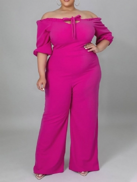 Plus Size Vanlig Snörning Jumpsuit Med Hög Midja I Full Längd