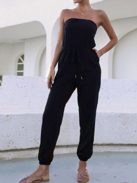 Pocket Ladylike Vanlig Dam Mid Waist Slim Jumpsuit