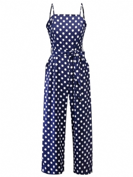 Polka Dots Bältesrem Slim Jumpsuit Med Breda Ben