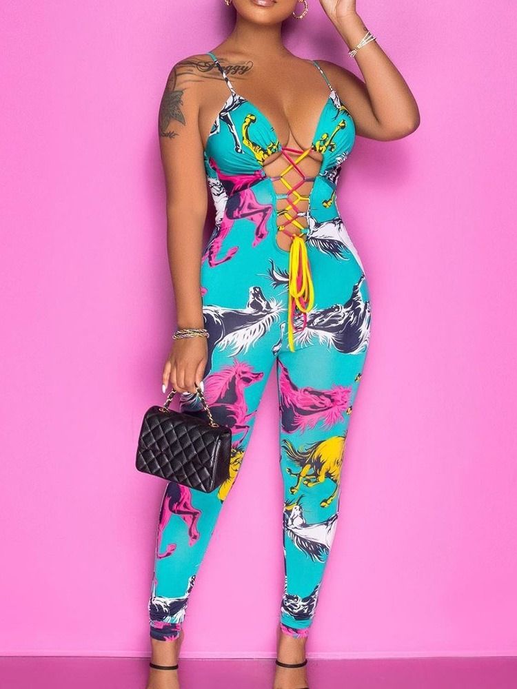 Rygglös Sexig Animal Skinny Dam Pencil Byxor Jumpsuit