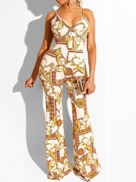 Skriv Ut Sexig Hellängd Slim Mid Waist Jumpsuit