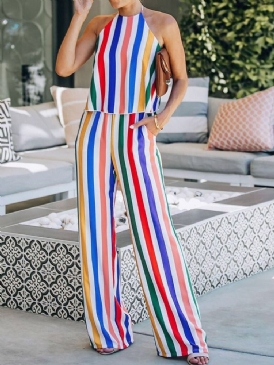 Stripe Ladylike Dam Jumpsuit I Full Längd Med Rak Midja