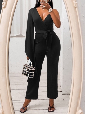 Svart Bourgogne Blå Asymmetrisk Full Längd Vanlig Slim High Waist Jumpsuit