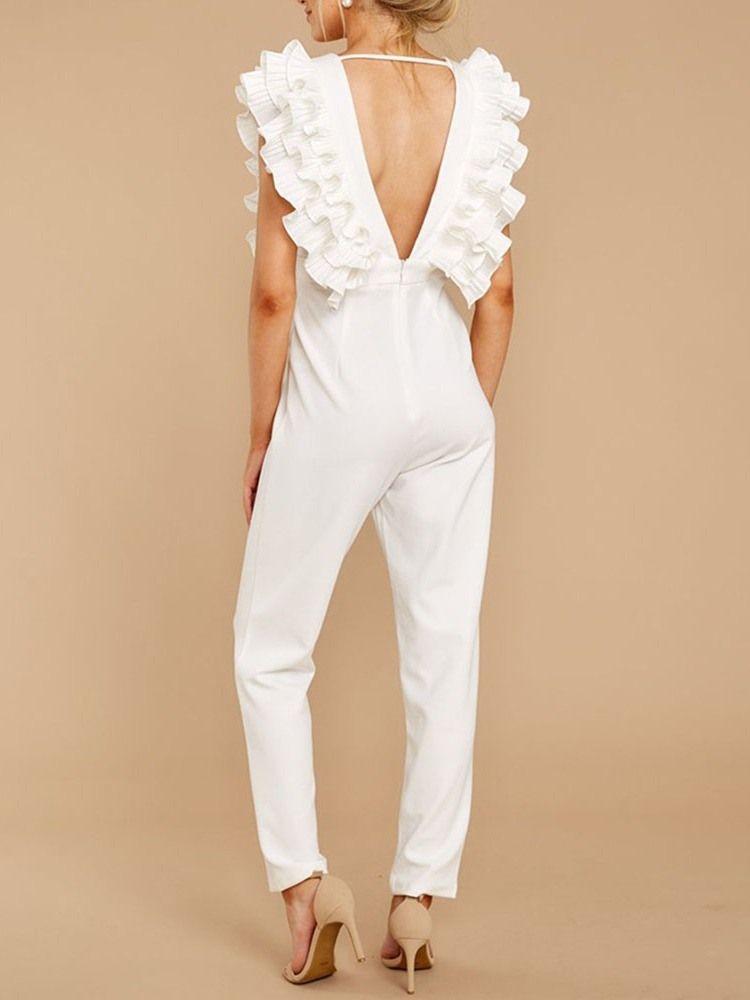 Vanlig Dragkedja Full Längd Slim Mid Waist Jumpsuit För Kvinnor