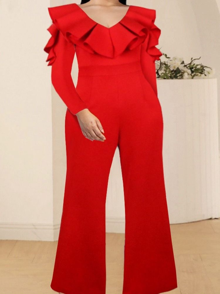 Vanlig Falbala Fashion Slim Wide Legs Jumpsuit