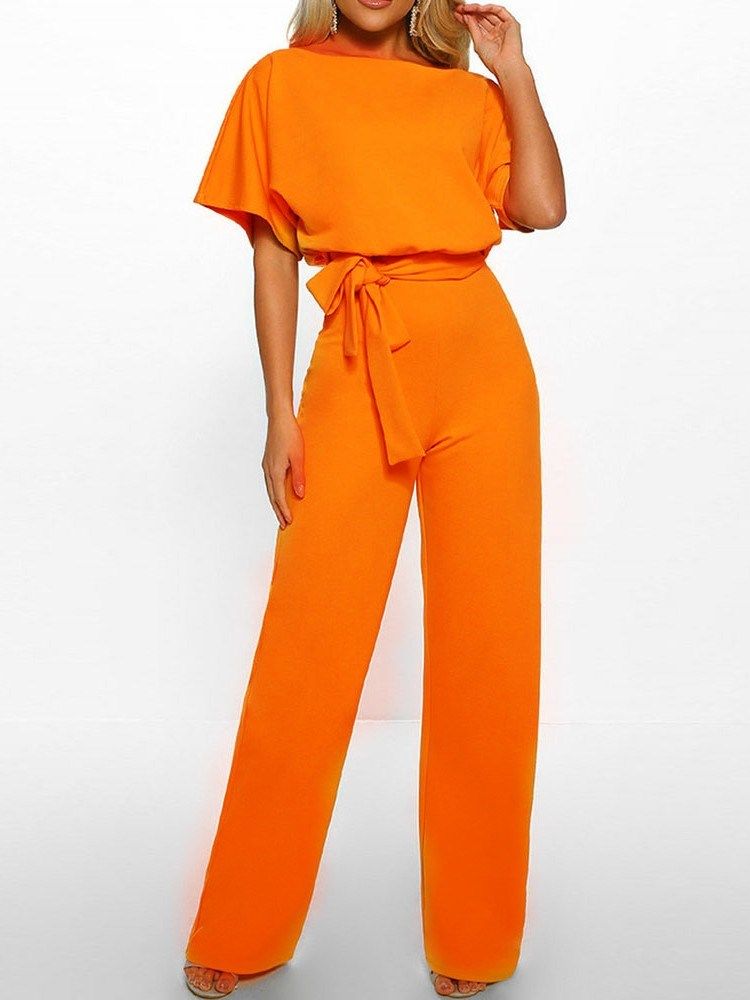 Vanlig Hellängd Hög Midja Löst Bälte Jumpsuit