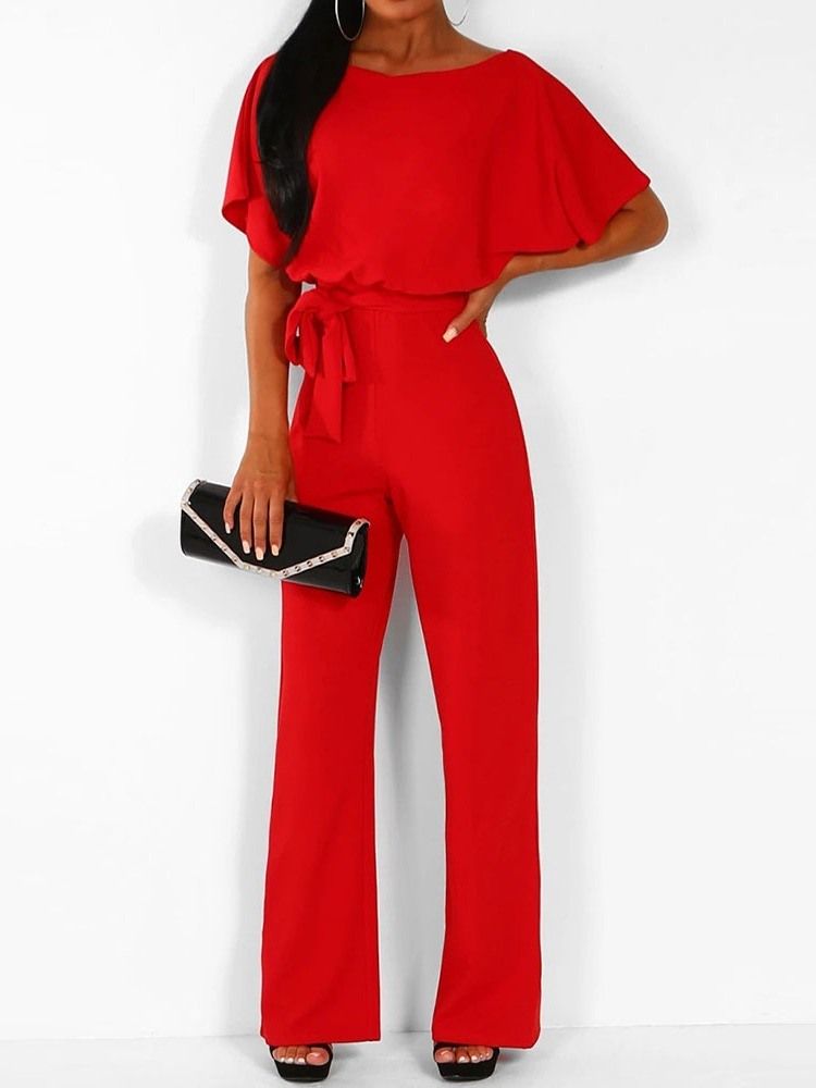 Vanlig Hellängd Hög Midja Löst Bälte Jumpsuit