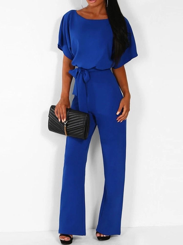 Vanlig Hellängd Hög Midja Löst Bälte Jumpsuit