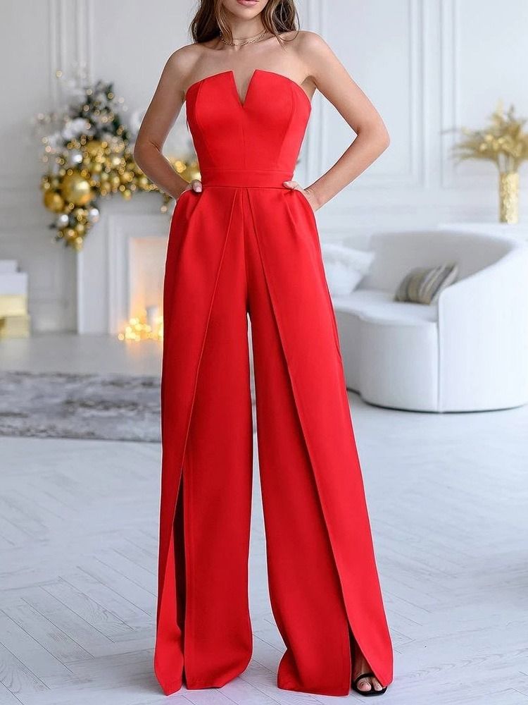 Vanlig Hellängd Mode Mid Waist Slim Jumpsuit