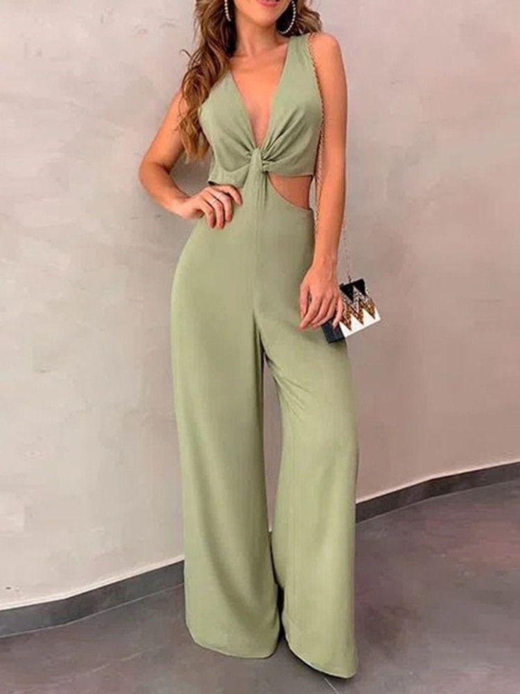 Vanlig Hellängd Sexig Kvinnors Slim Mid Midja Jumpsuit