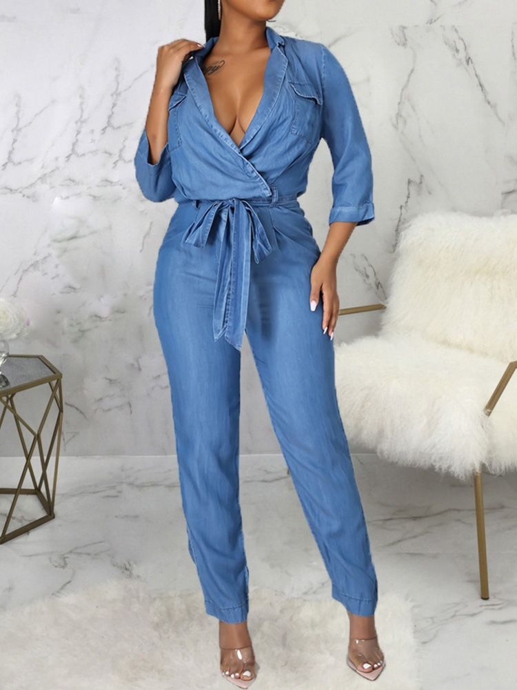 Vanlig Hellängd Sweet Mid Waist Pencil Pants Jumpsuit