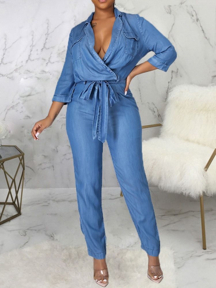 Vanlig Hellängd Sweet Mid Waist Pencil Pants Jumpsuit