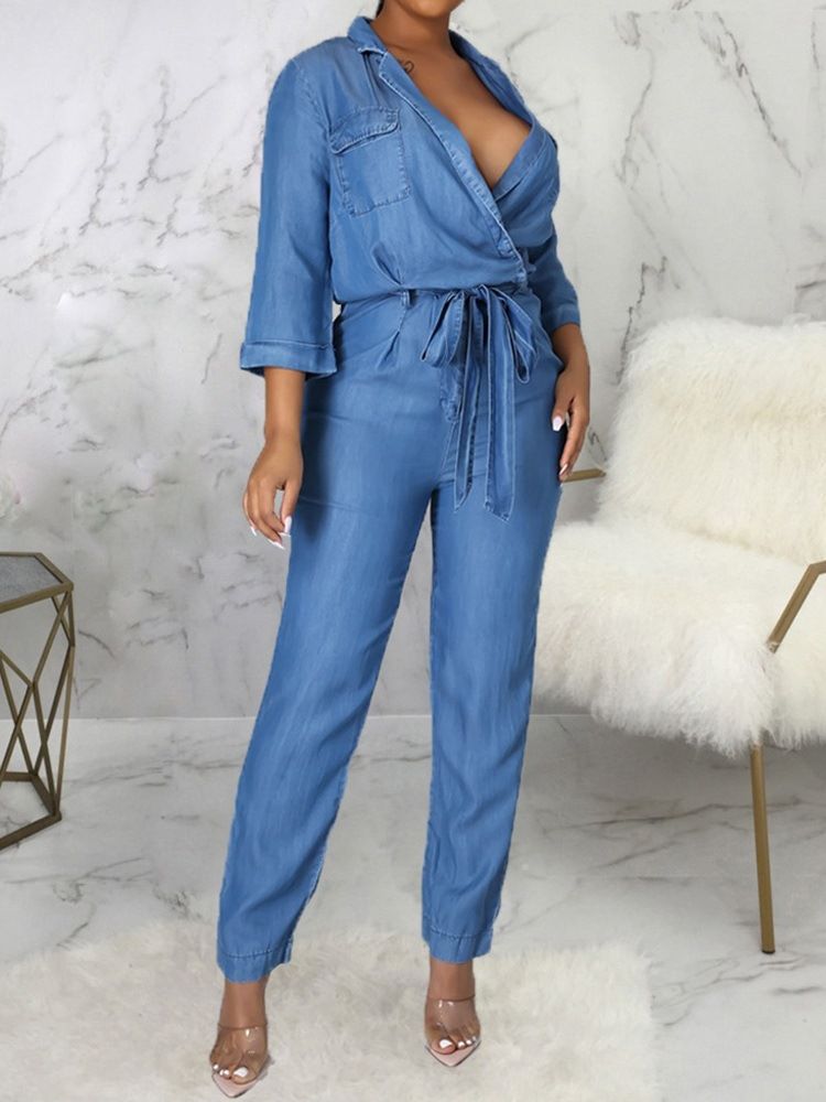 Vanlig Hellängd Sweet Mid Waist Pencil Pants Jumpsuit