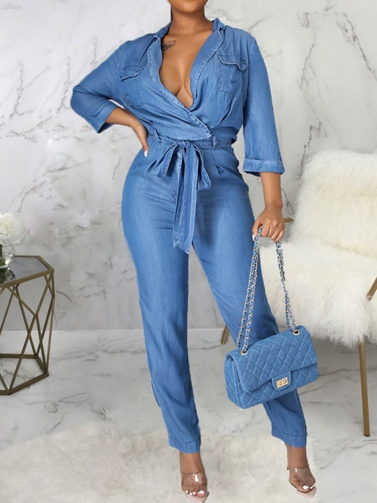 Vanlig Hellängd Sweet Mid Waist Pencil Pants Jumpsuit