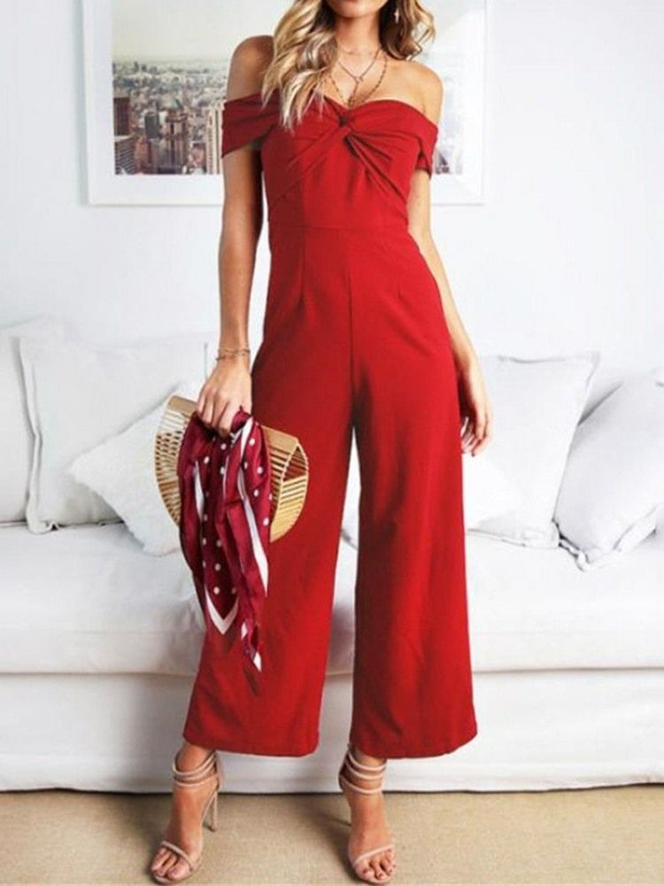 Vanlig Off Shoulder Klänningig Slim Jumpsuit