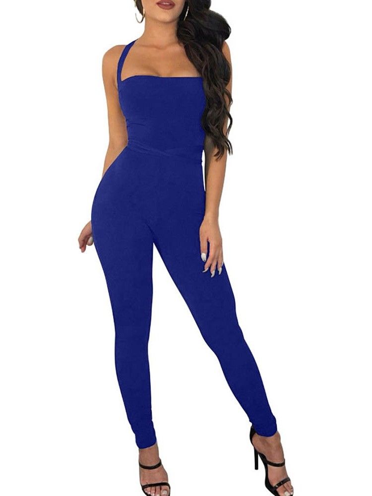 Vanlig Rygglös Hellängd Skinny Pencil Byxor Dam Jumpsuit