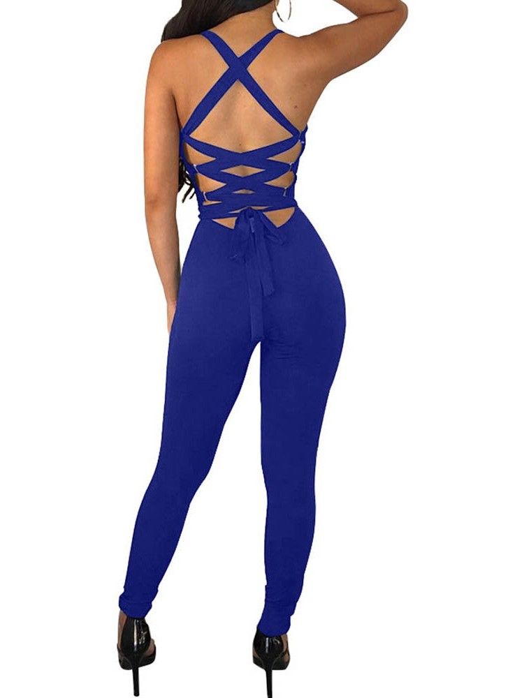 Vanlig Rygglös Hellängd Skinny Pencil Byxor Dam Jumpsuit