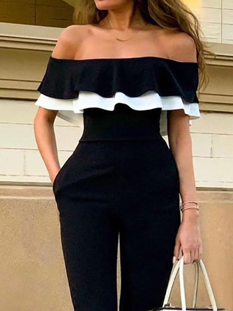 Volanger Color Block Off Shoulder Slim Jumpsuit