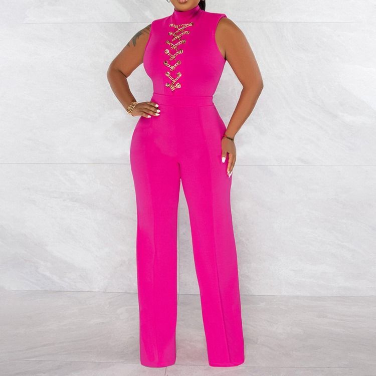 Western Full Längd Chain Slim Straight Jumpsuit