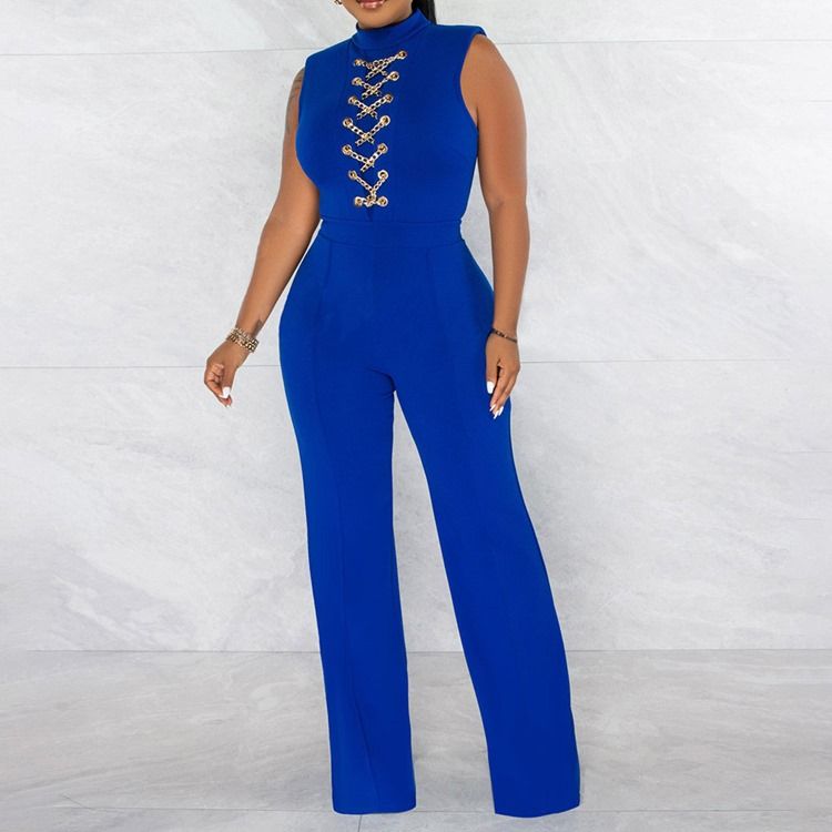 Western Full Längd Chain Slim Straight Jumpsuit