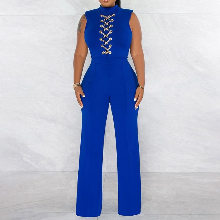 Western Full Längd Chain Slim Straight Jumpsuit