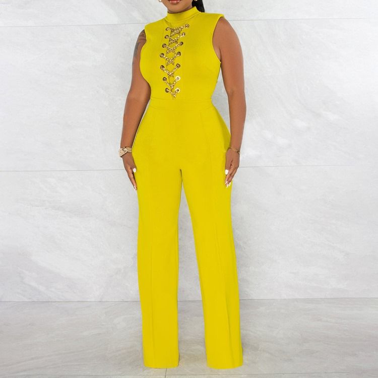 Western Full Längd Chain Slim Straight Jumpsuit