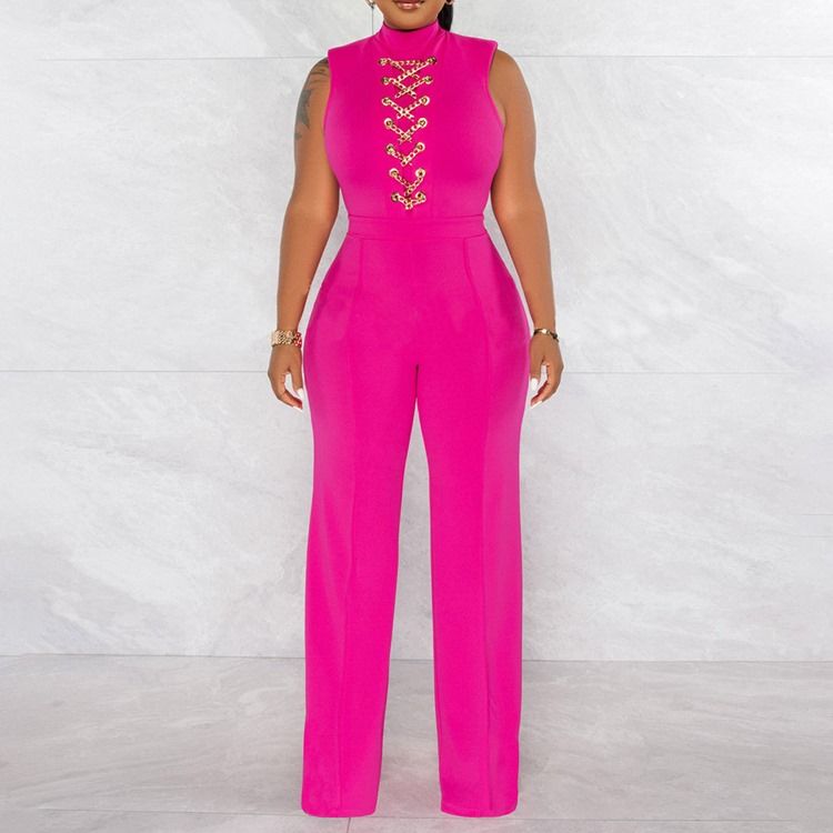 Western Full Längd Chain Slim Straight Jumpsuit