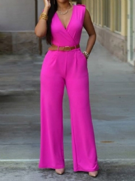 Western Full Längd Plain Slim Straight Jumpsuit