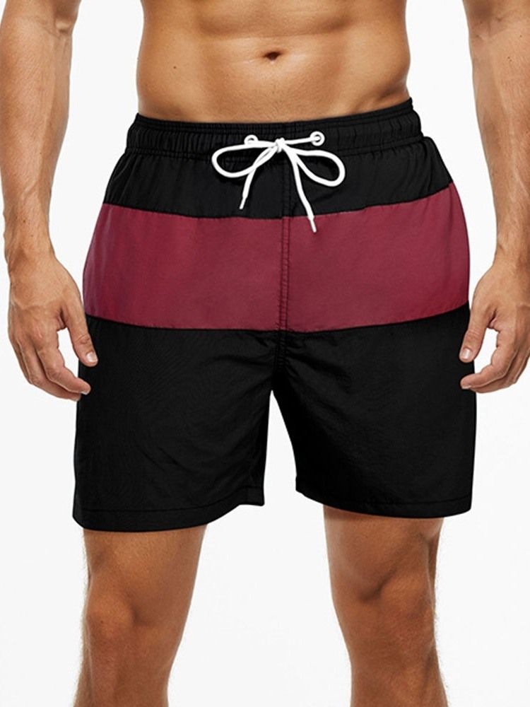 Color Block Snörning Rak Midja Shorts För Män