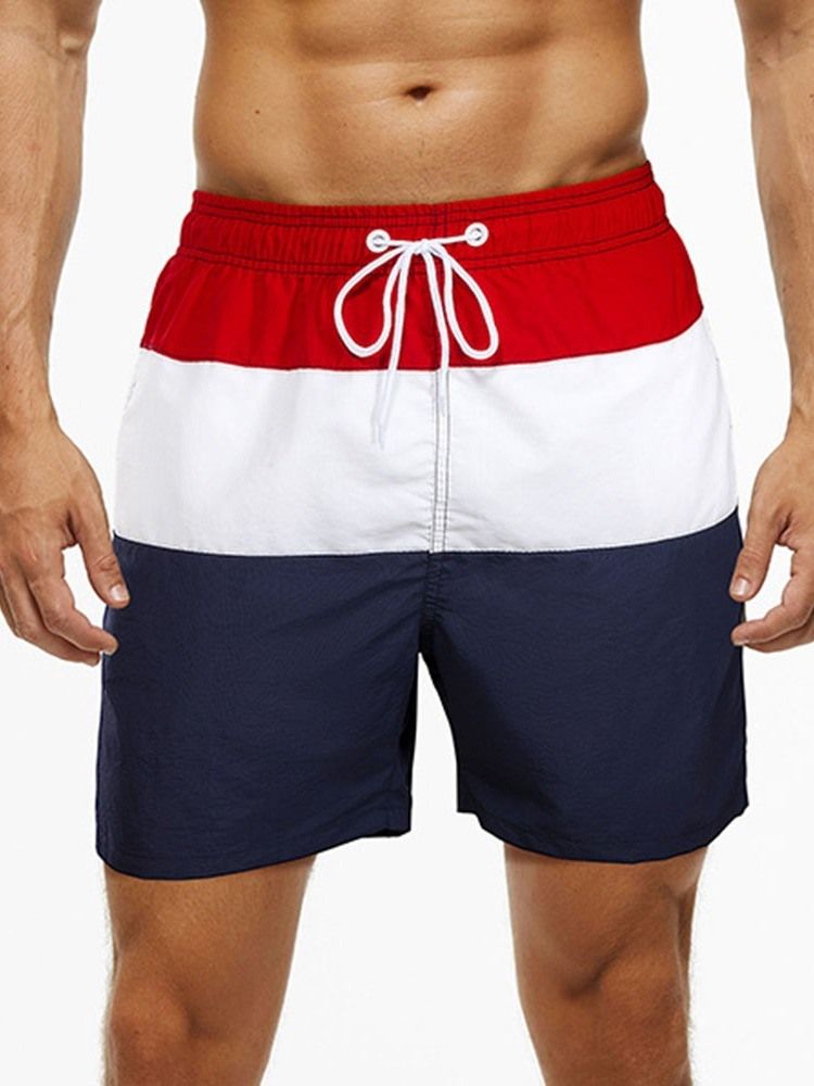 Color Block Snörning Rak Midja Shorts För Män