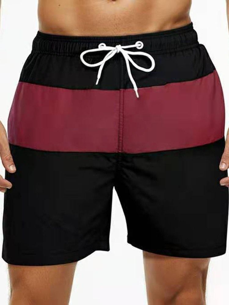 Color Block Snörning Rak Midja Shorts För Män