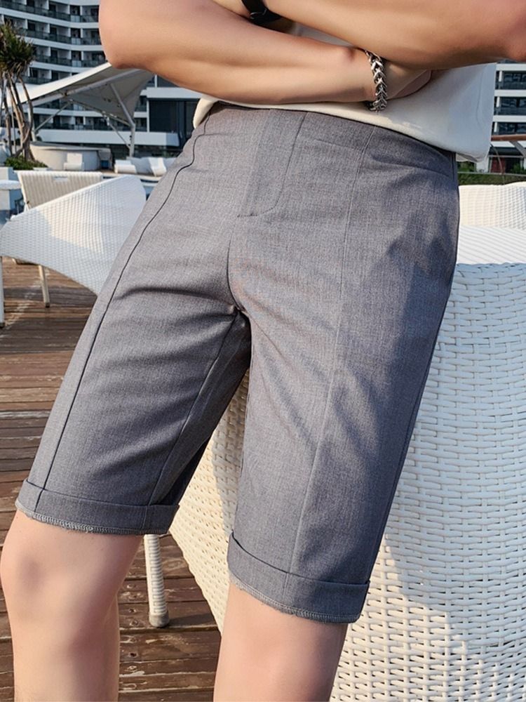 Fick Rak Vanlig Dragkedja Mid Waist Mäns Casual Shorts