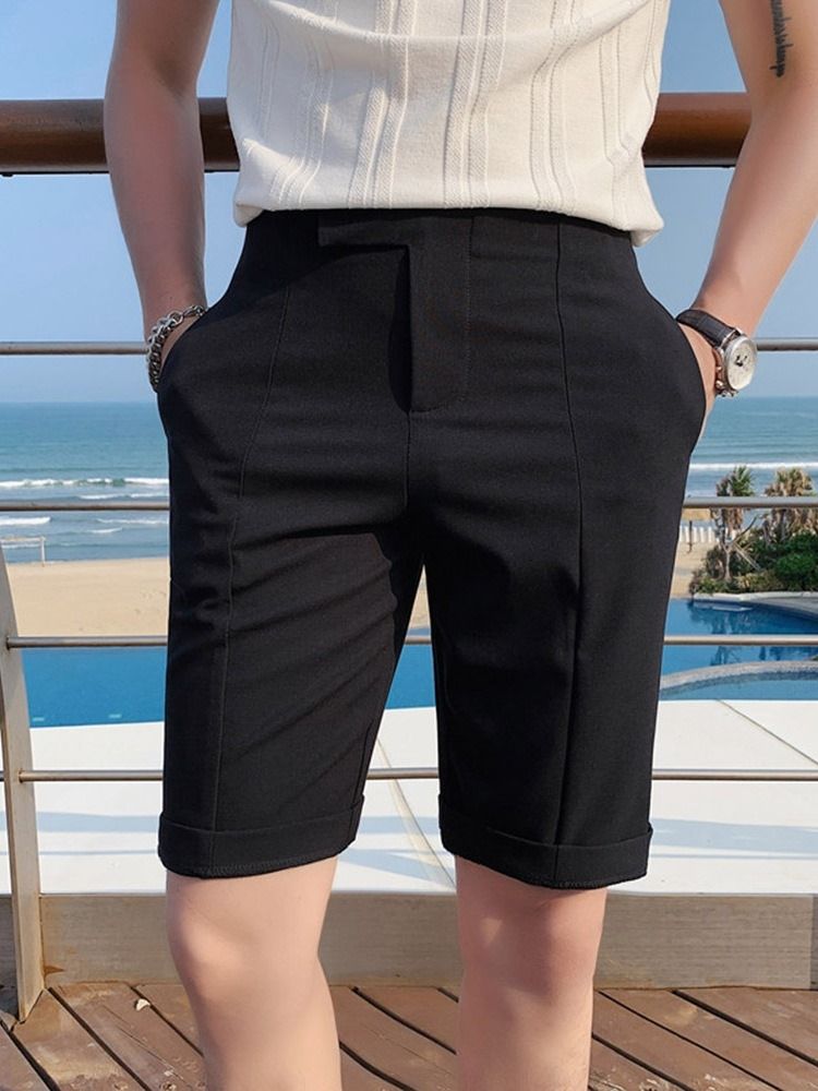 Fick Rak Vanlig Dragkedja Mid Waist Mäns Casual Shorts