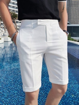 Fick Rak Vanlig Dragkedja Mid Waist Mäns Casual Shorts